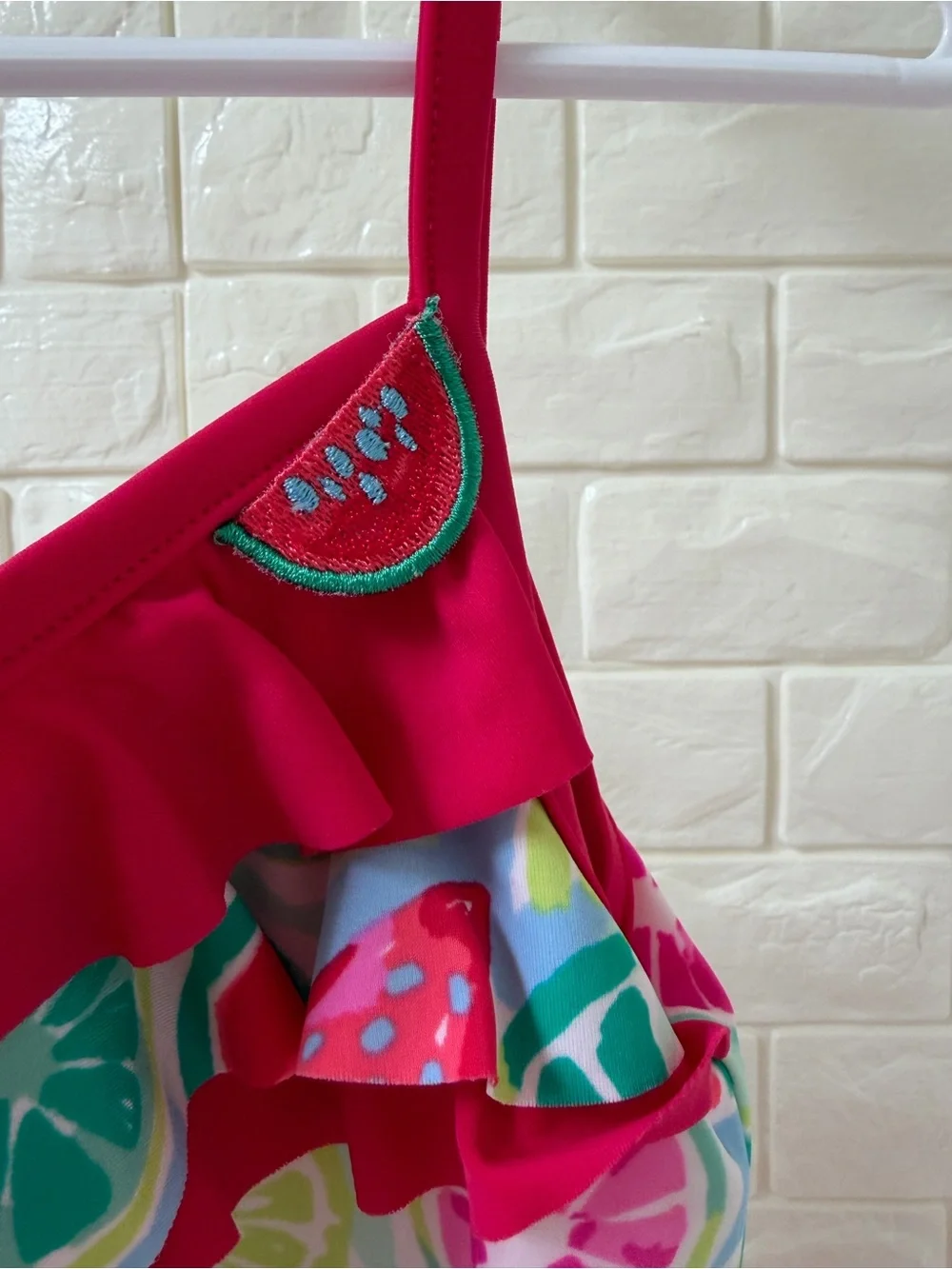 Tommy Bahama Pink Ruffle Citrus & Watermelon One-Piece Swimsuit
